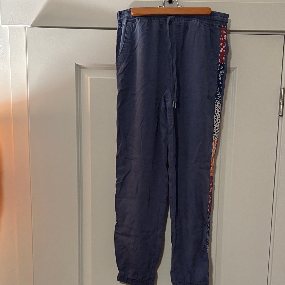 Knox Rose Navy Joggers with Multicolor Side Pattern